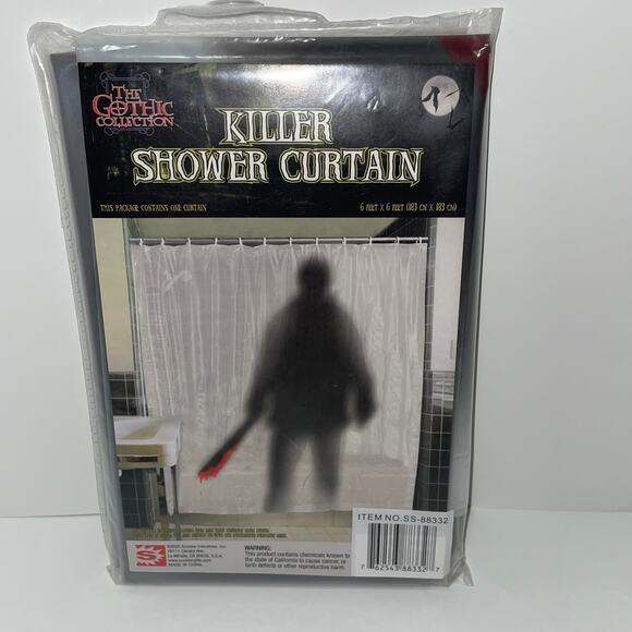 BLOODY MACHETE KILLER SHOWER CURTAIN HAUNTED HOUSE PROP DECORATION - Picture 1 of 4